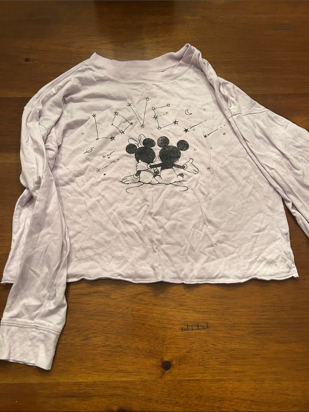 Girls Disney Light Lavender Long Sleeve Tee with Mickey & Minnie Graphic